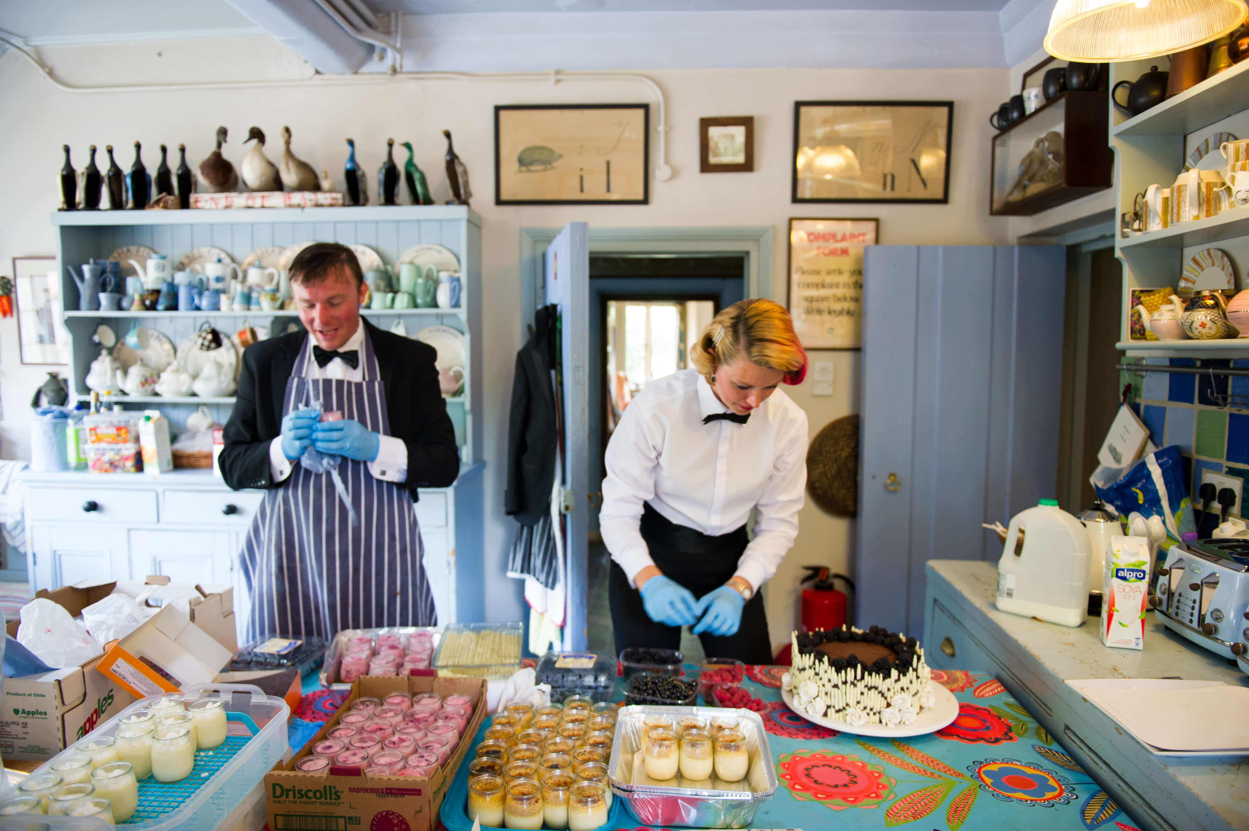 Staff getting the cakes ready for a wedding at Voewood House